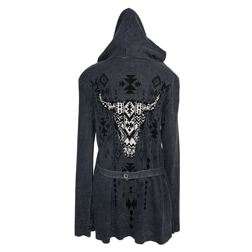 Vocal Steer Skull Hooded Cardigan Women XL Western Festival Boho Chic Asymmetric
